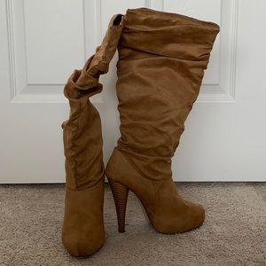 Tan Suede Heel Boots